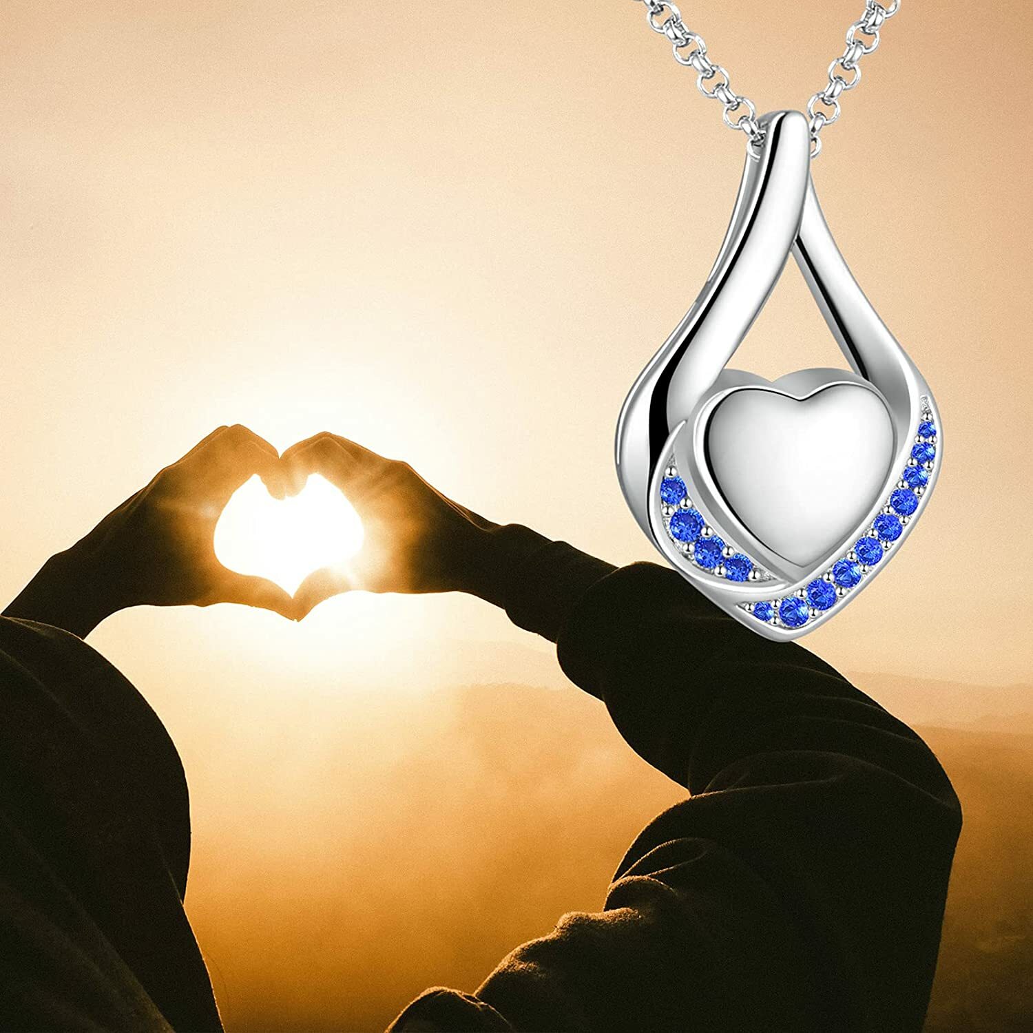 Cremation Jewelry 925 Sterling Silver Teardrop CZ Heart Urn Necklace for Ashes