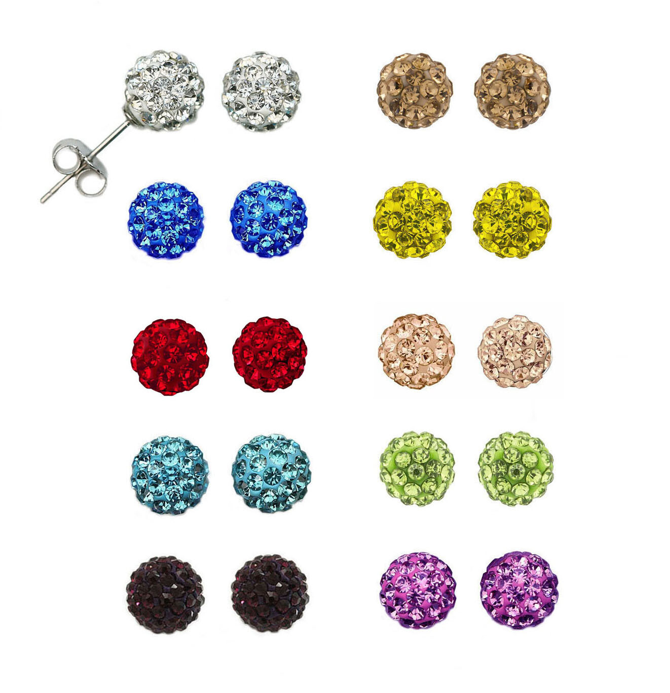 925 Sterling Silver Crystal Disco Ball 6.0mm Stud Earrings