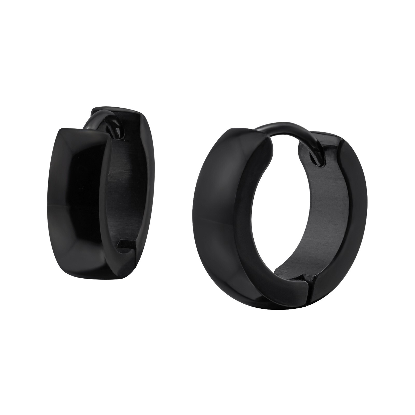 Black Surgical Steel Huggie Earrings ION Plated Hypoallergenic 1/2 inch