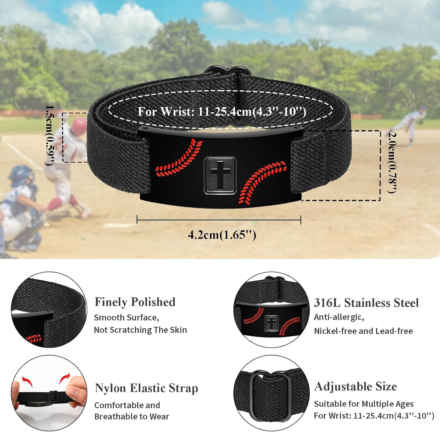 Graduation Gifts for Him Bracelets for Men Boys Baseball Cross Bracelet Elastic