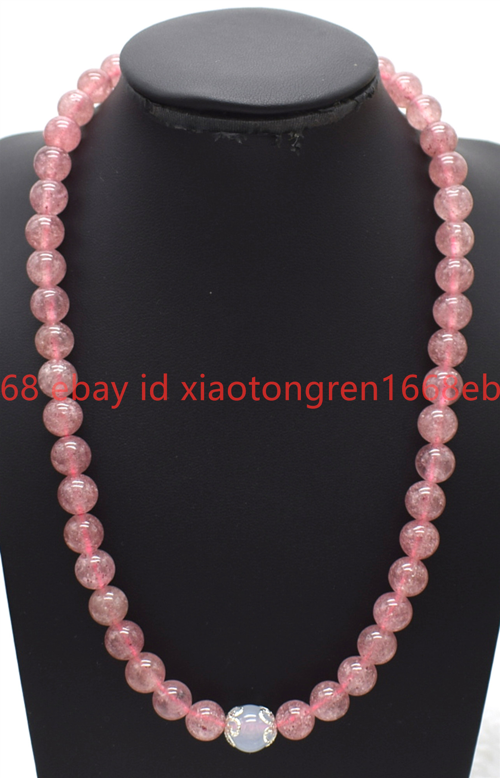 Genuine Natural 8mm Pink Strawberry Crystal Gems Round Beads Necklace 16-26in