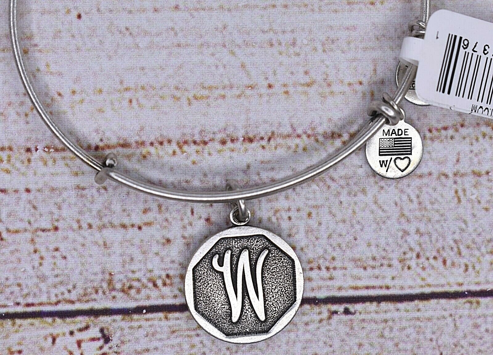 NEW NWT Alex and Ani Letter Initial W Charm Bangle Silver Bracelet
