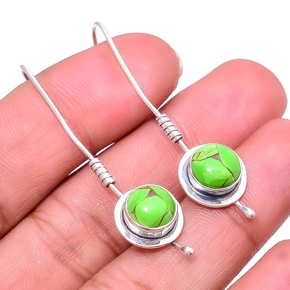 Copper Green Turquoise 925 Sterling Silver Earring 1.95″ E30, Christmas Gift