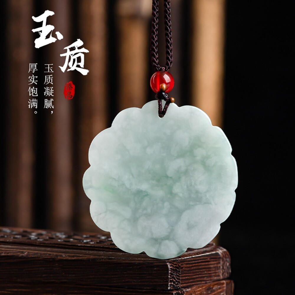 Certified Green Burma Natural Grade A Jade jadeite Peony Flower Pendant Necklace