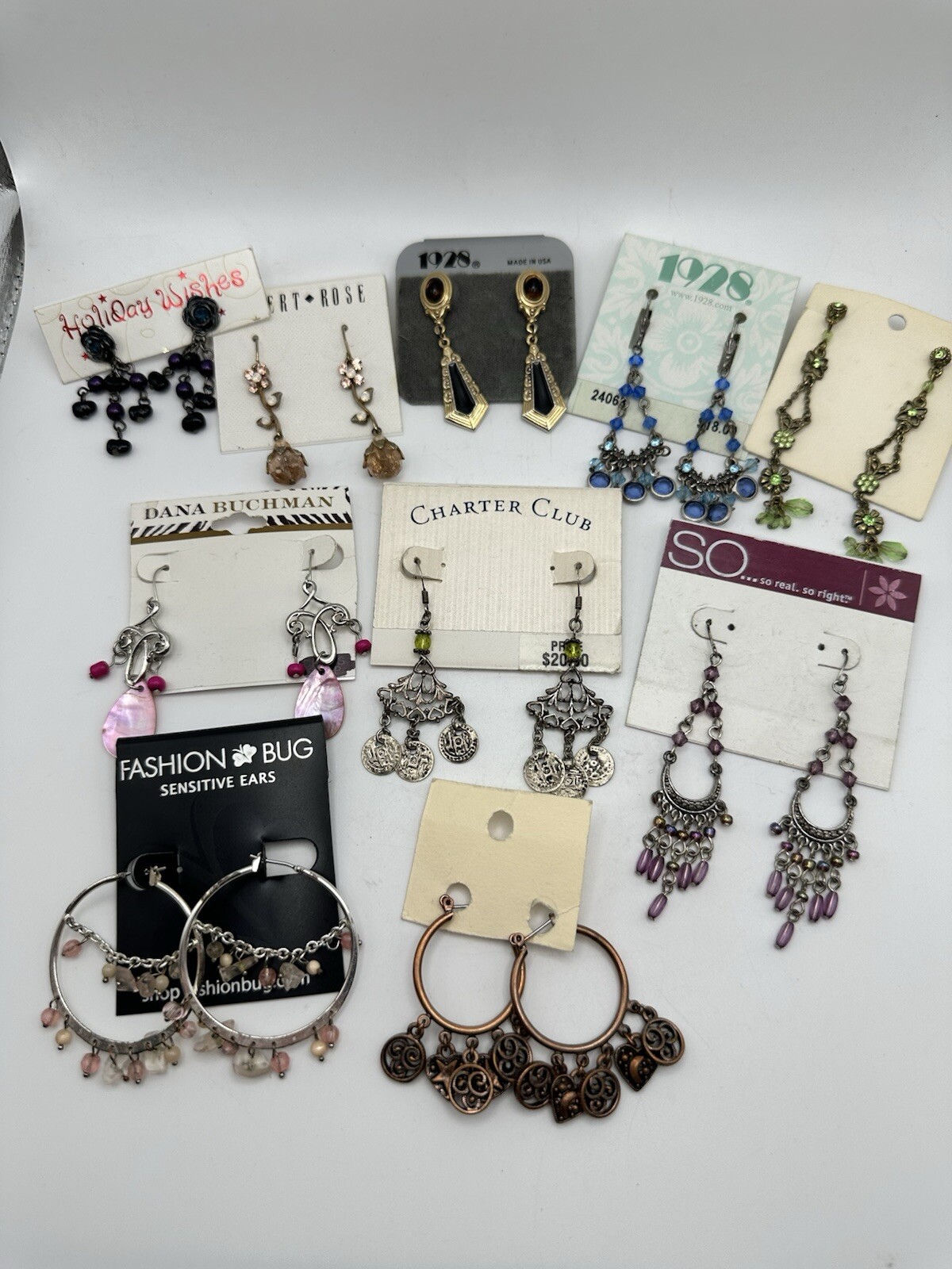 Earring Lot Of 10 Pair With Studs And Hooks Plenty Of Fashion Bling