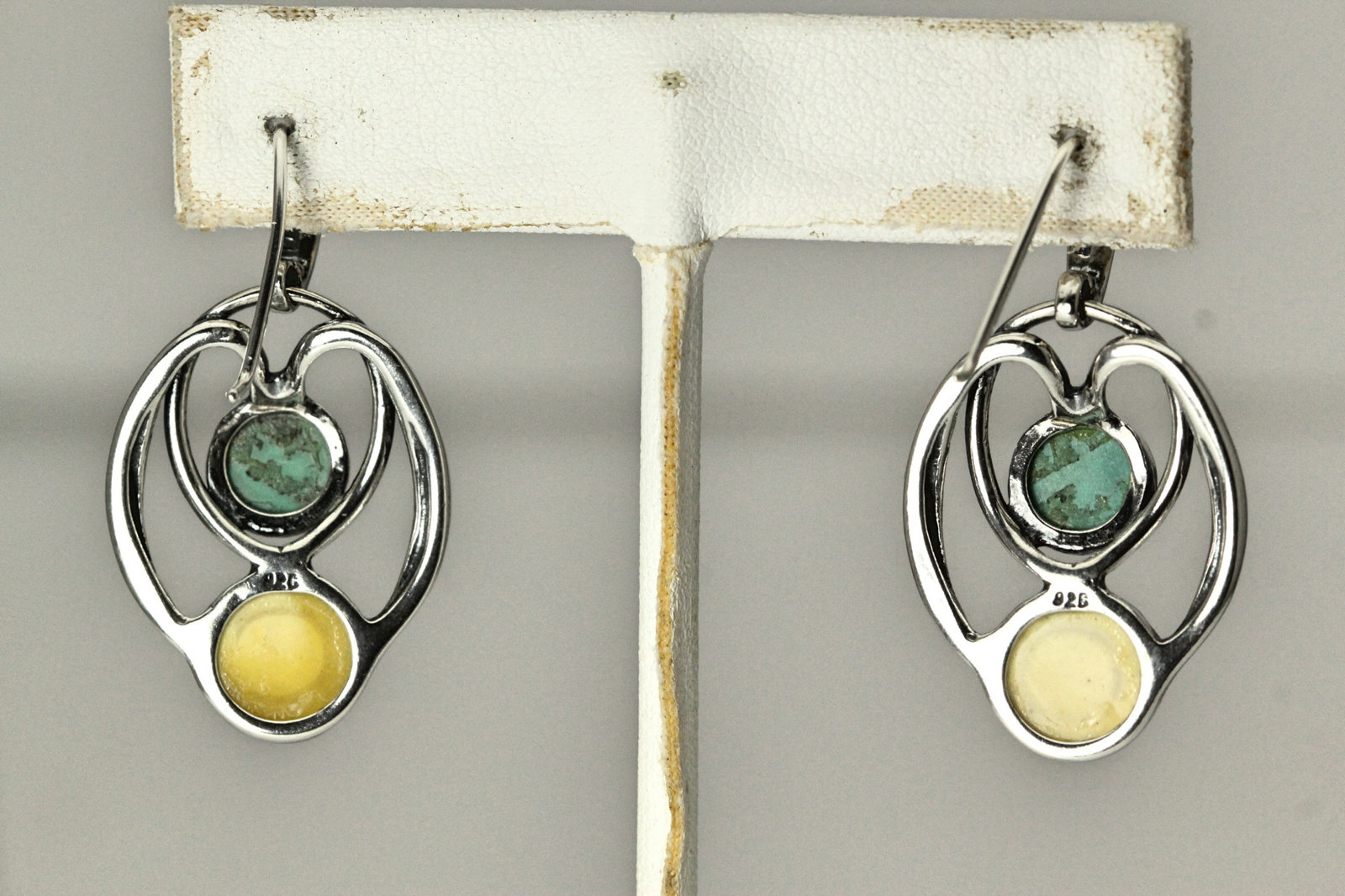 925 Sterling Silver Green & Yellow Stone Dangle Earrings 9.8 Grams (EAR4717)