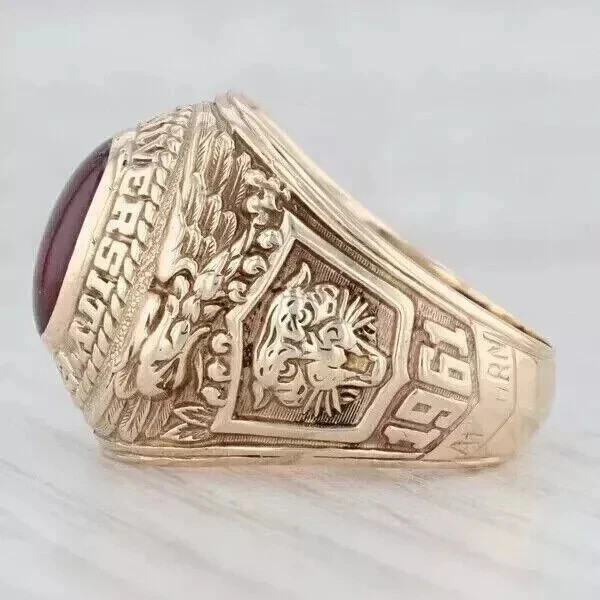 Men’s 3Ct Lab-Created Garnet burn University Class Ring 14k Yellow Gold Plated