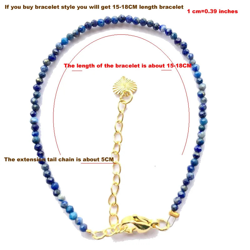 Natural Stone Necklace 2mm Faceted Bead Strand 38-40cm Adjustable Jewelry