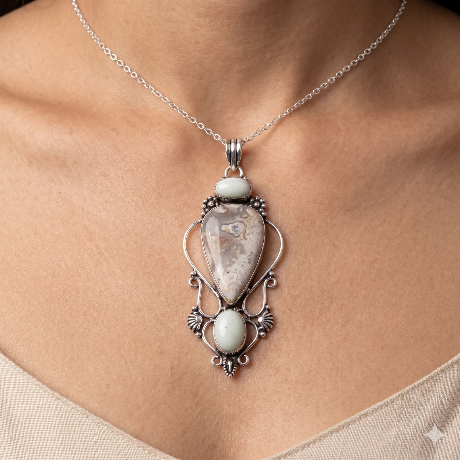 Laguna Lace Agate Birthday Channel Set Daughter New Boho Pendant Sterling Silver