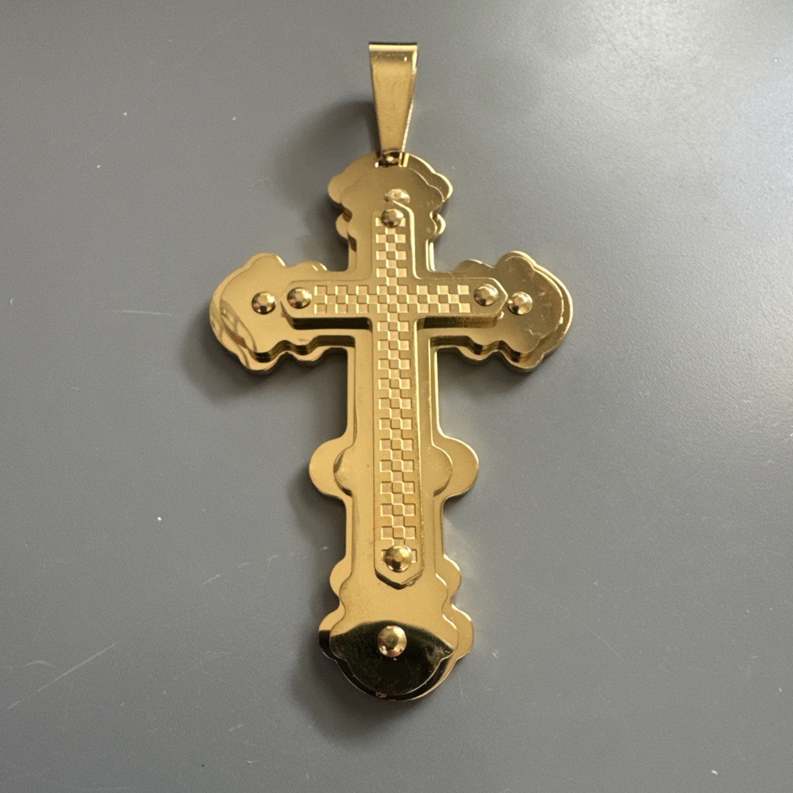 Triple Gold Plated Cross Pendant 24 Inch Chain Stainless Steel Catholic Gift