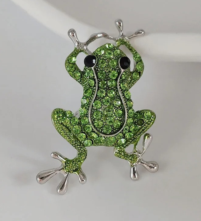 Green Crystal Frog Brooch Gold Rhinestone Animal Pin Fashion Jewelry Gift