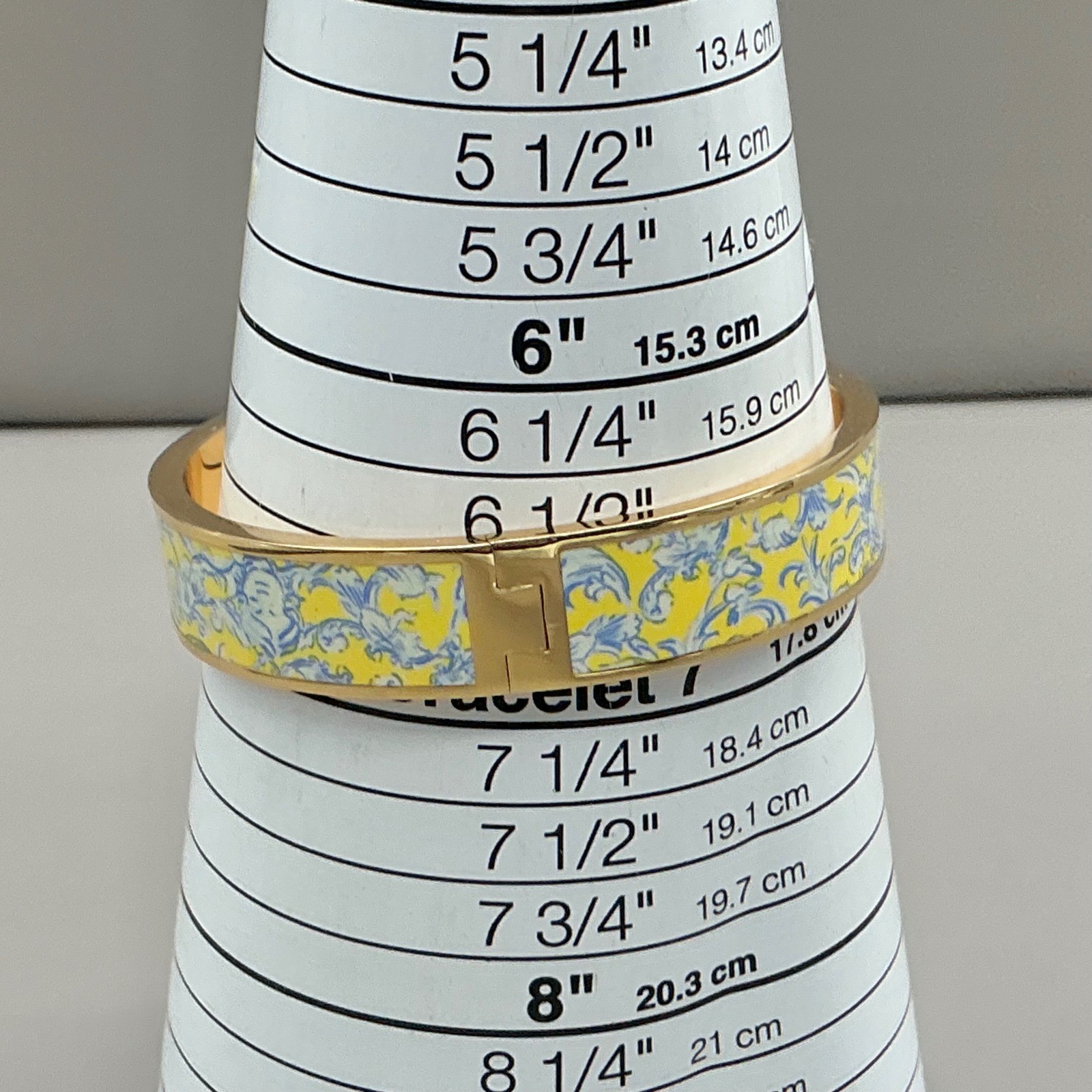 Tory Burch Bracelet Womens Yellow Gold Blue Floral Enamel Logo Bangle 6.75 In