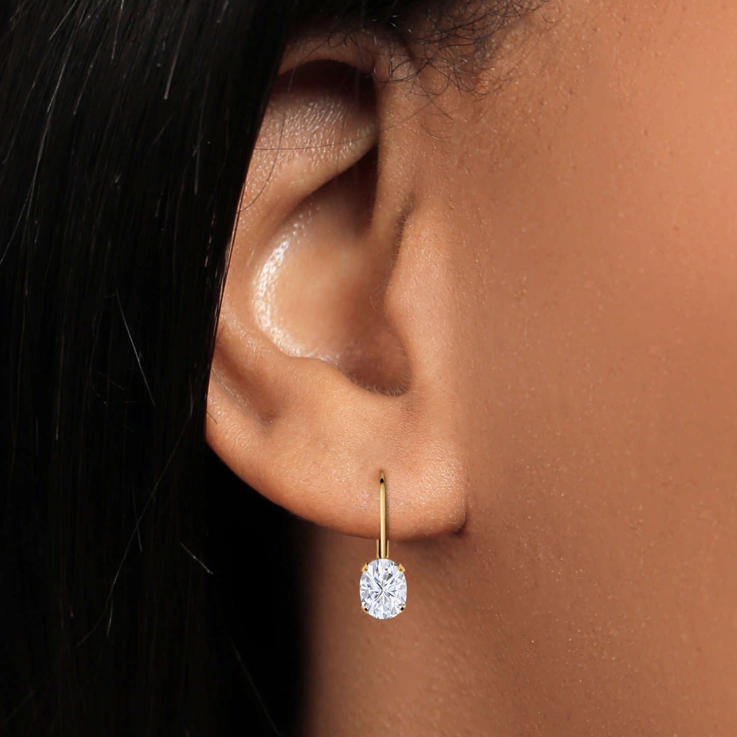White Moissanite Yellow Gold Plated Leverback Earrings For Women (1.80 Cttw,