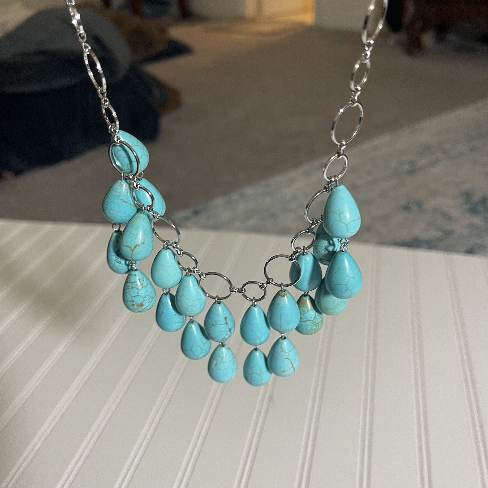 Turquoise Stone Inspired Necklace 9 inches long