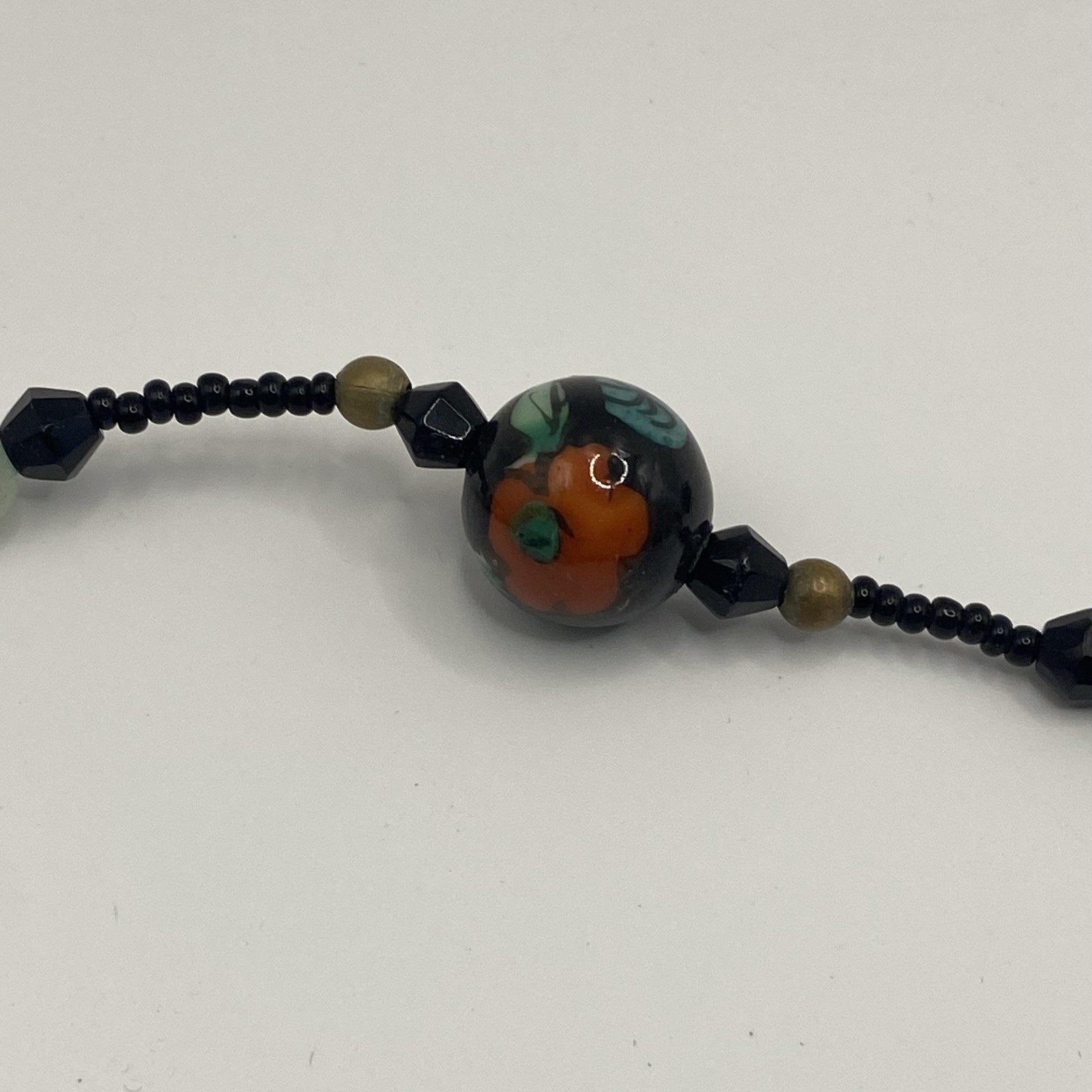 Black Glass Beaded Station Necklace Floral Multicolor Lampwork 50 In Jewelry
