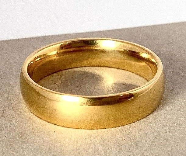 Polished Gold Ion Plated Solid Titanium Ring Band Ring Sizes 5 thru 14 available