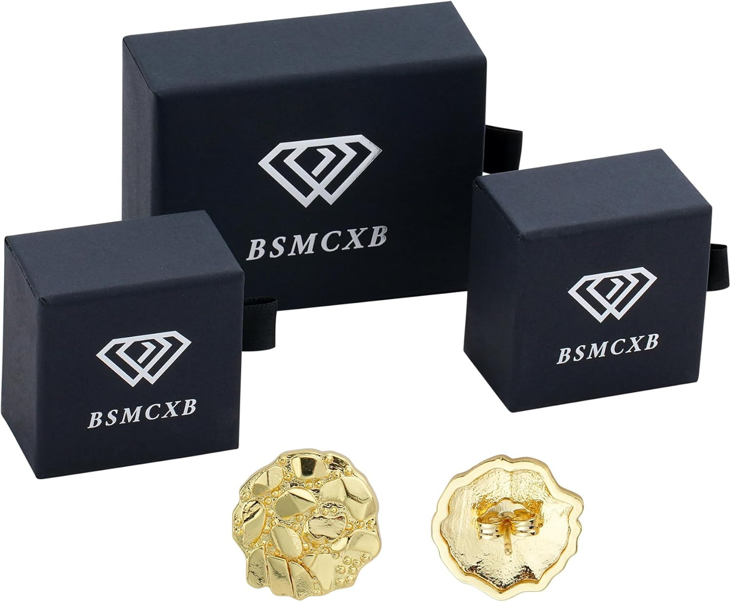 14K Gold Plated round Rough Textured Cookie Nugget Stud Earrings for Men/Women U