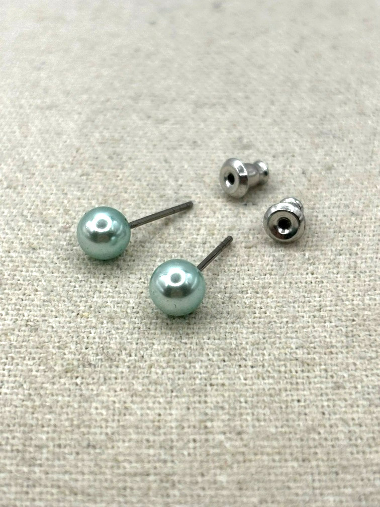 Pink Teal Green Flower Faux Pearl And Crystal Stud Dangle Earring Set of 7 Pairs