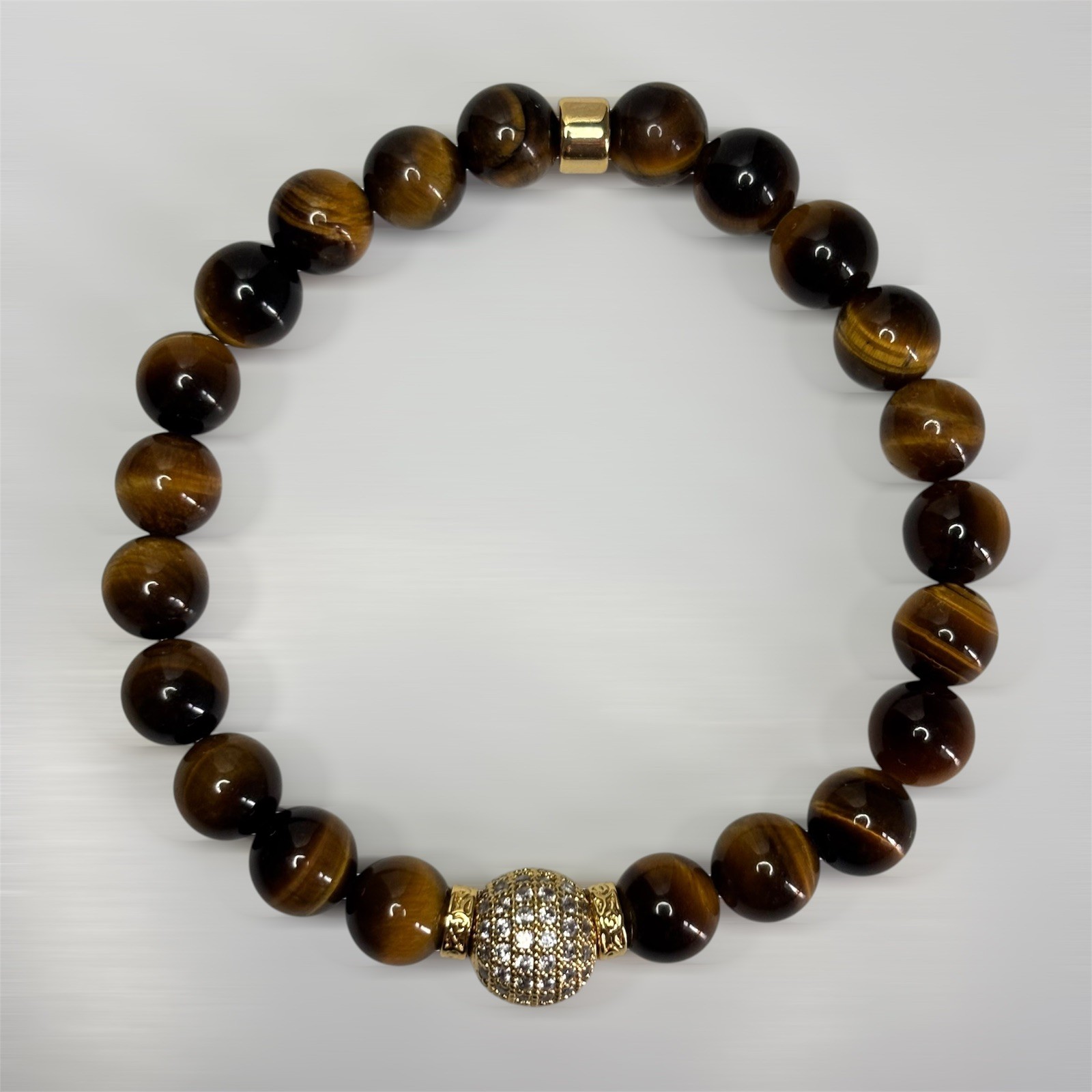 Natural Tiger Eye Bracelet With Cubic Zirconia Luxury Gemstone Jewelry Handmade