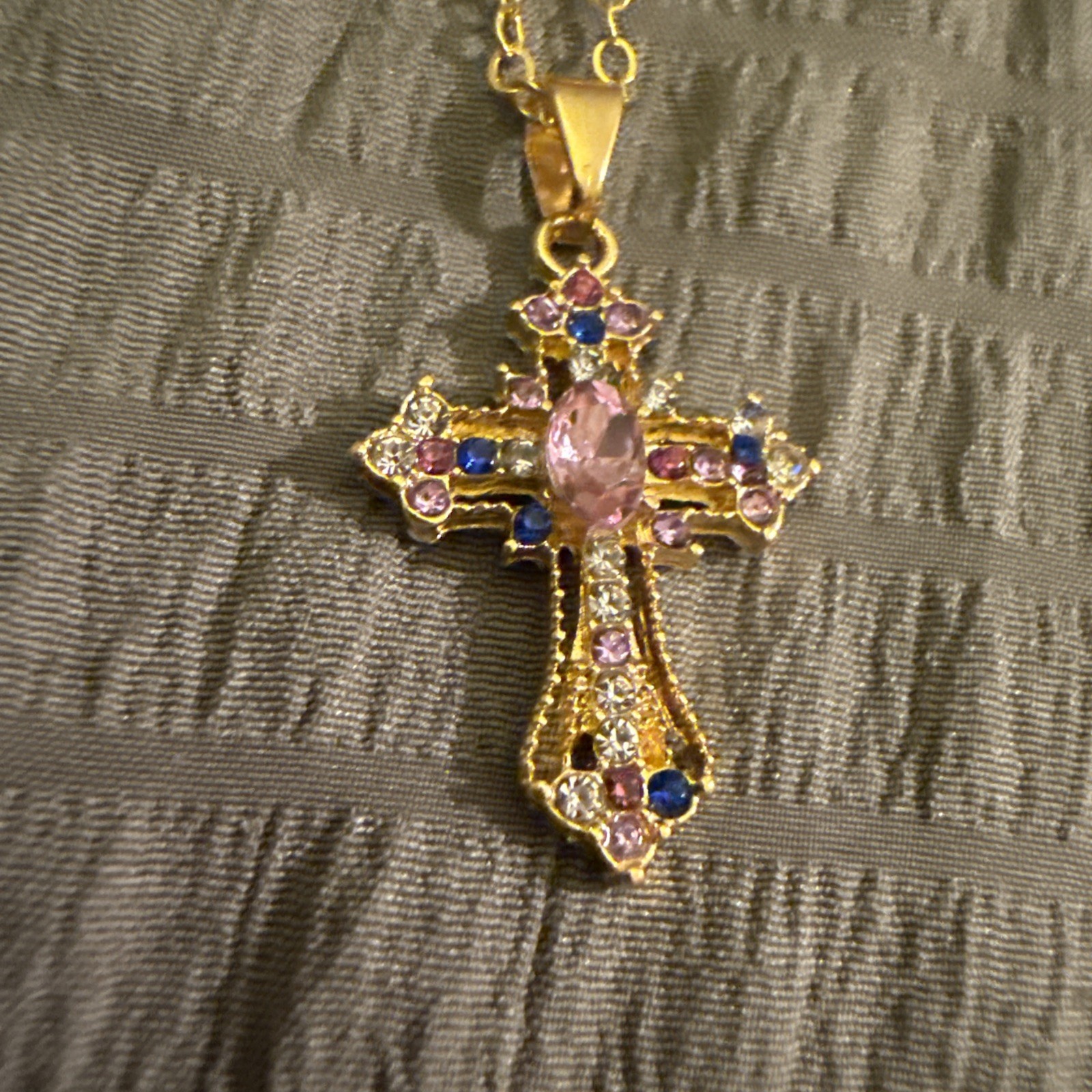 Exquisite & Stylish Titanium Steel Multi Colors Cubic Zirconia Cross Necklace
