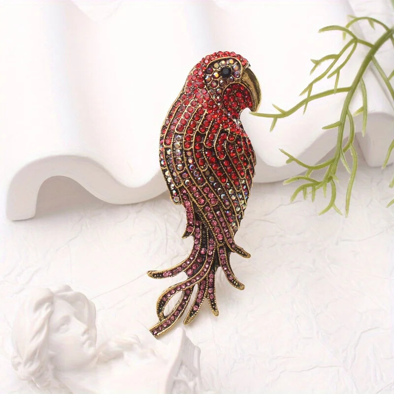 1pc Elegant Rhinestone Parrot Brooch Pin, Unisex Fashion Accessory