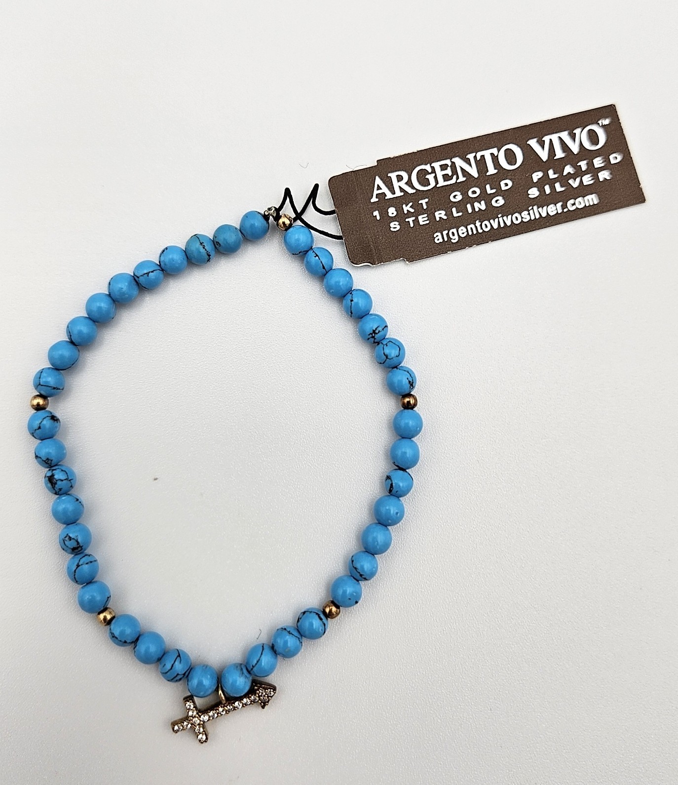 Argento Vivo Stretch Bead Bracelet 18kt Gold Plated Turquoise Arrow