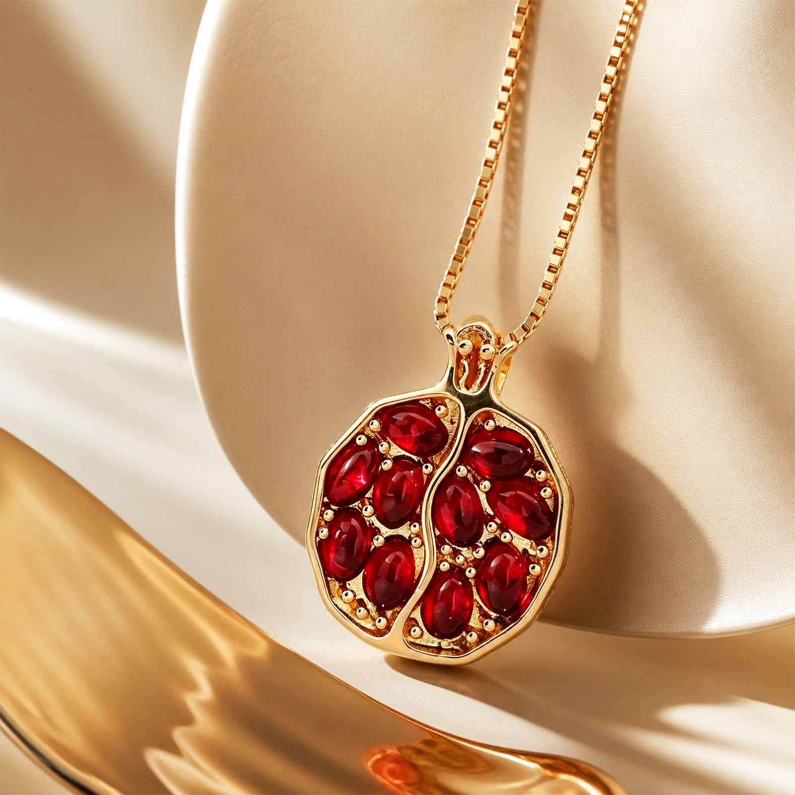 Pomegranate Necklace for , Red Crystal Pomegranate Stone Necklace, Gold Fruit…