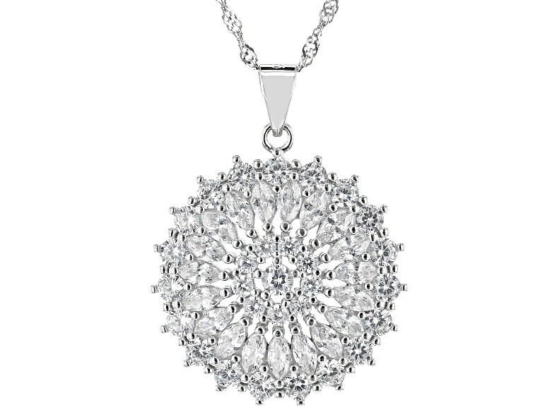 White Cubic Zirconia Rhodium Over Sterling Silver Pendant W/ Chain 3.59ctw NEW