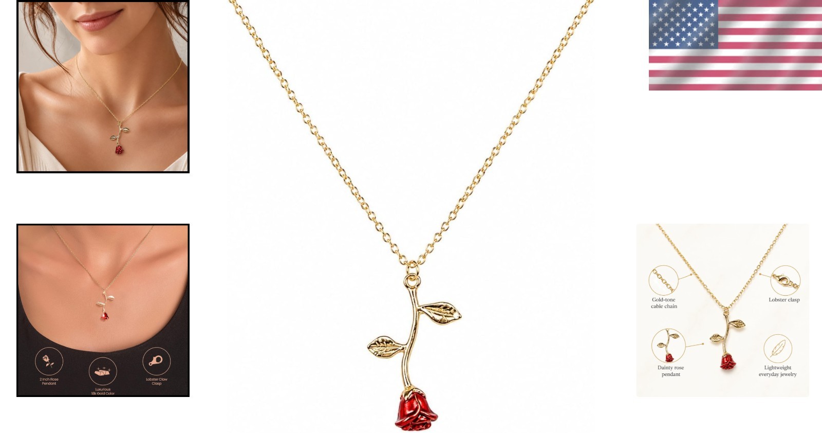 Trendy Layered Rose Gold Necklace with Flower Pendant – 18-Inch Adjustable