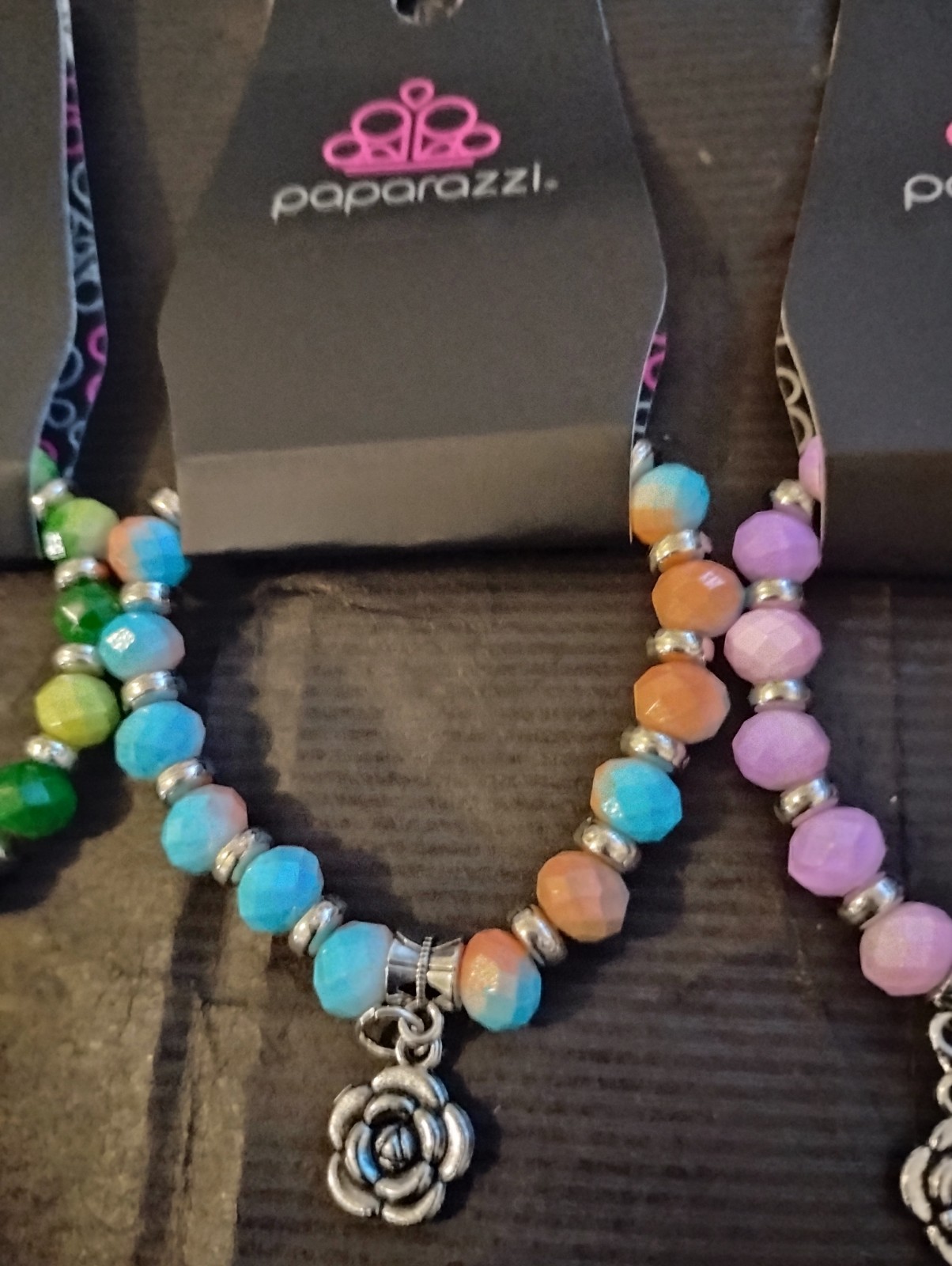 4 Paparazzi Children’s Stretch Bracelets. Flower Dangle Charm, Stackable