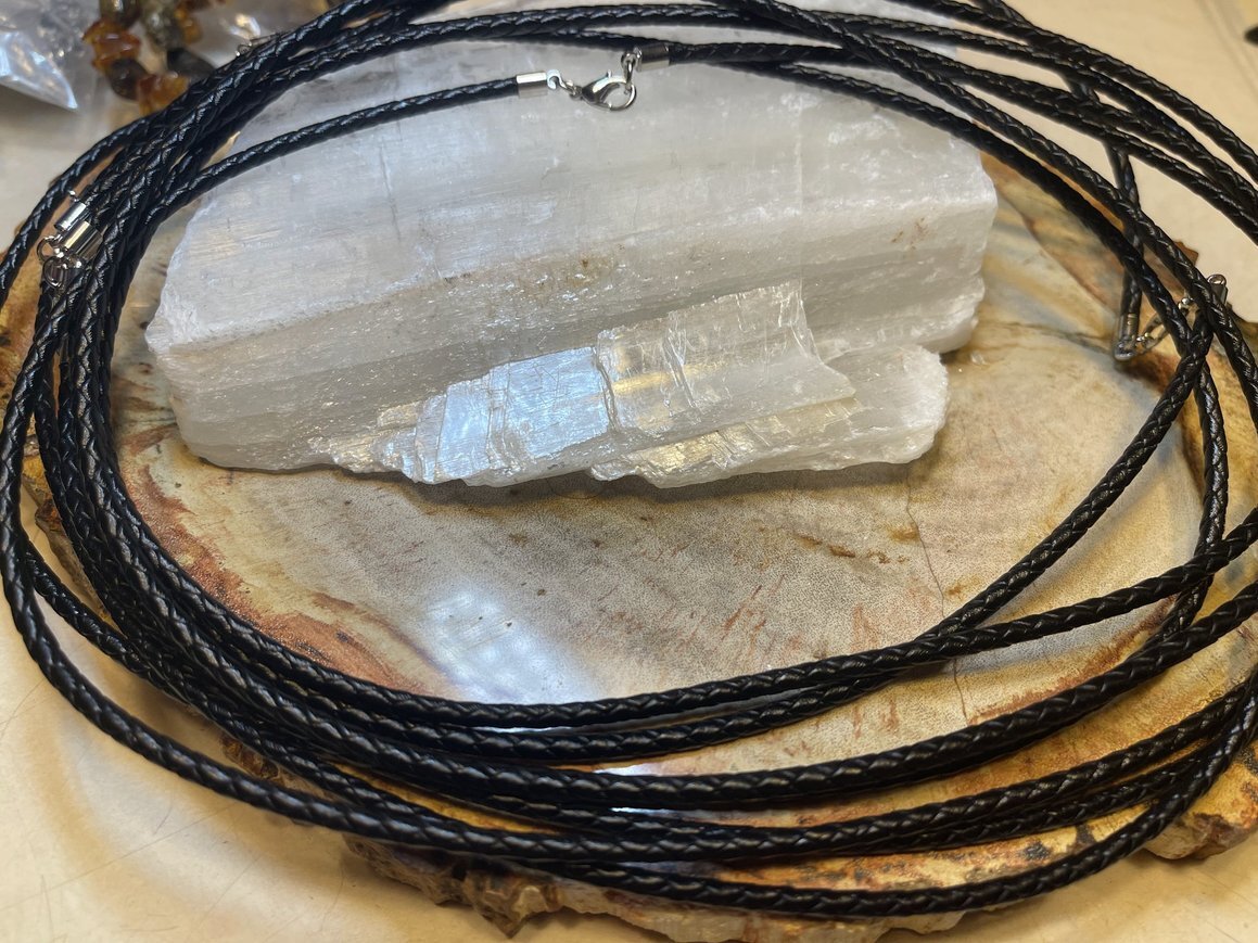 Braided Leather for Necklace Making wth Lobster Clasps Black or Brown 3 mm. 3pcs