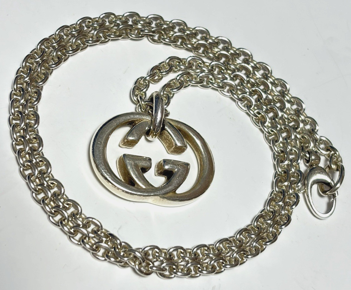 Gucci Interlocking Necklace Sterling Silver 925 Pendant with Box and Accessories