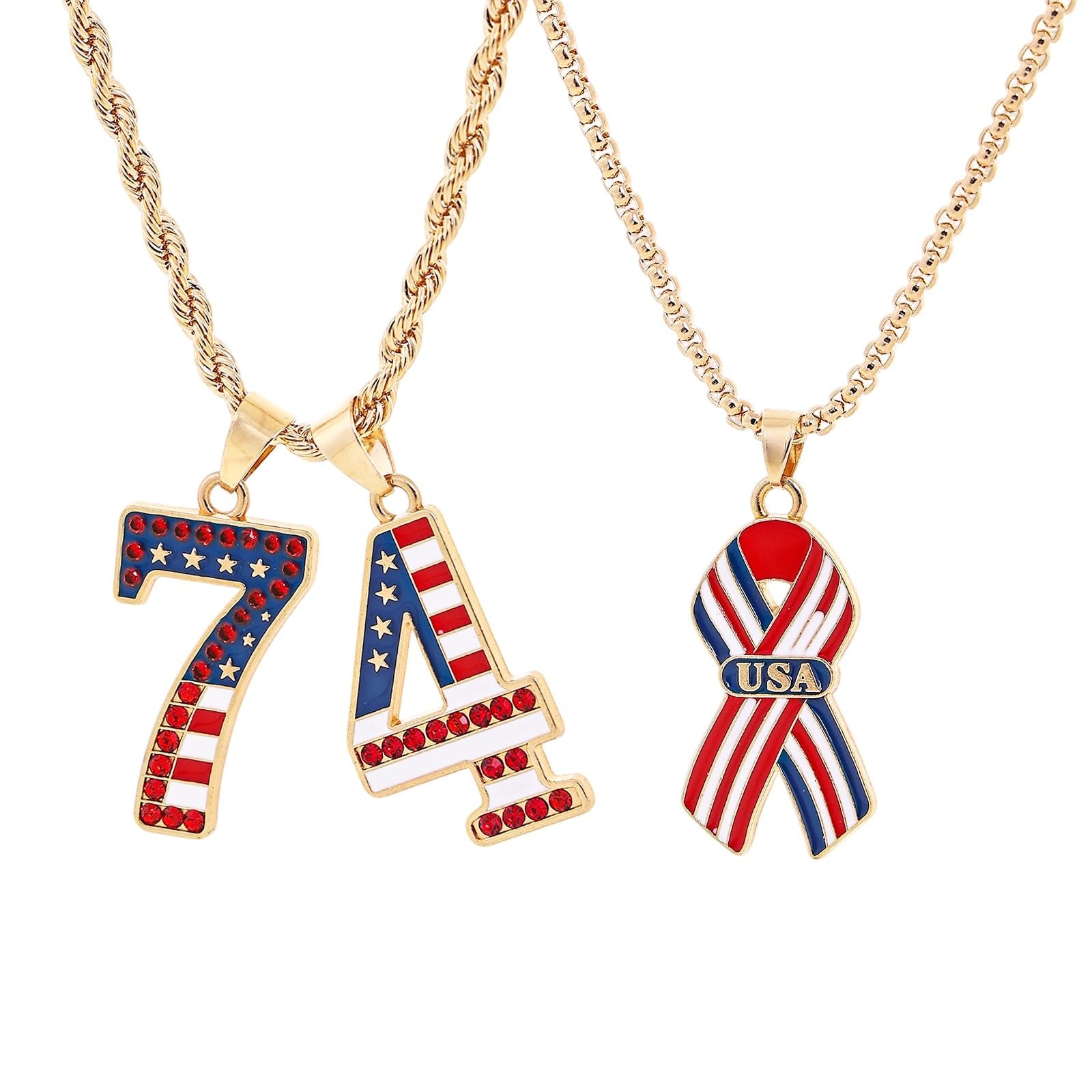 2Pcs America 250th Anniversary Necklace for Men USA Flag 4th of July 250 Year…