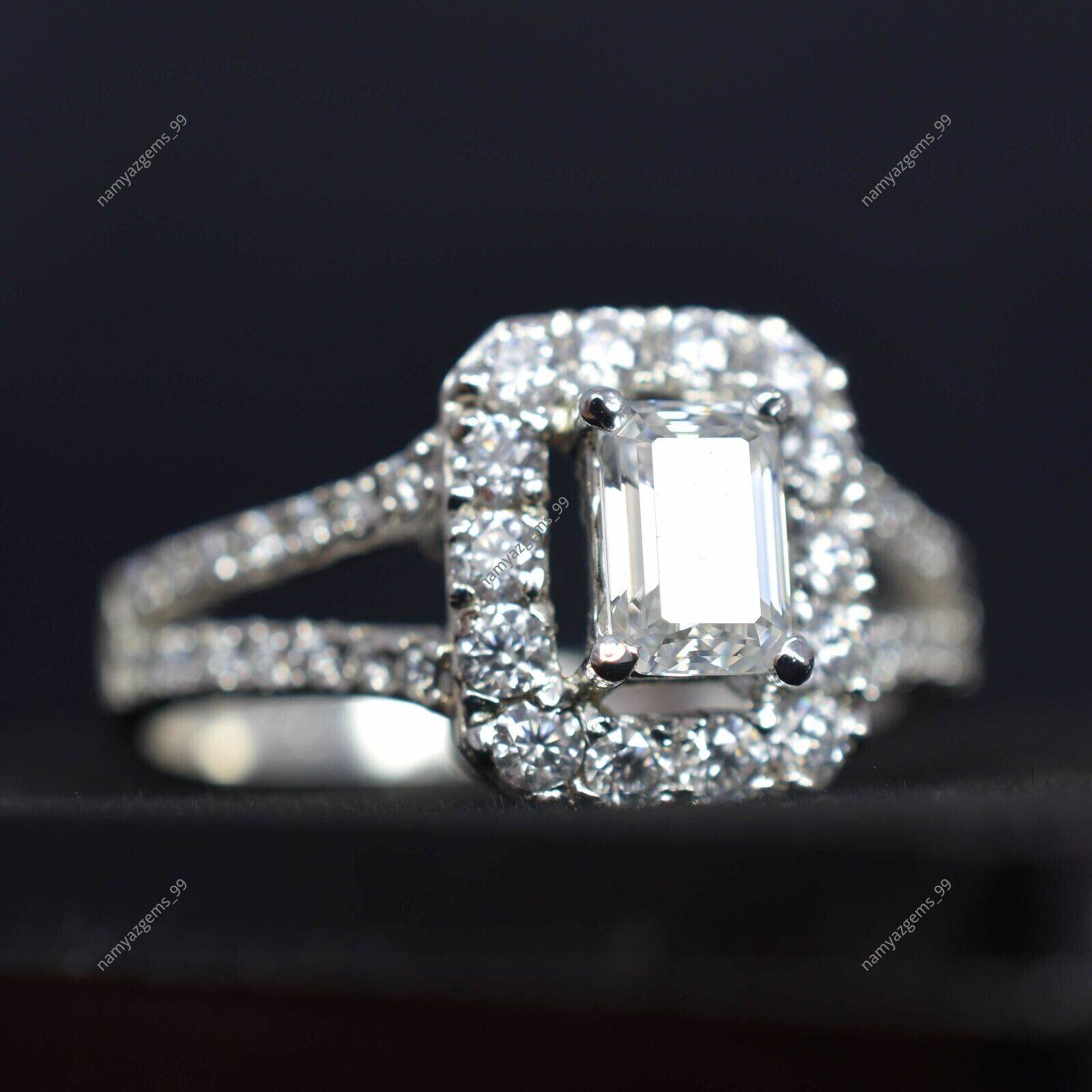 7×5 MM Synthetic White Moissanite Radiant VVS Beautiful Design 925 Silver Ring