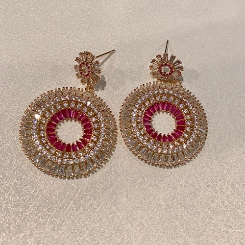 Lab-Created Pink Sapphire Wedding Hoop Chandelier Earrings 18k Gold Plated Gift