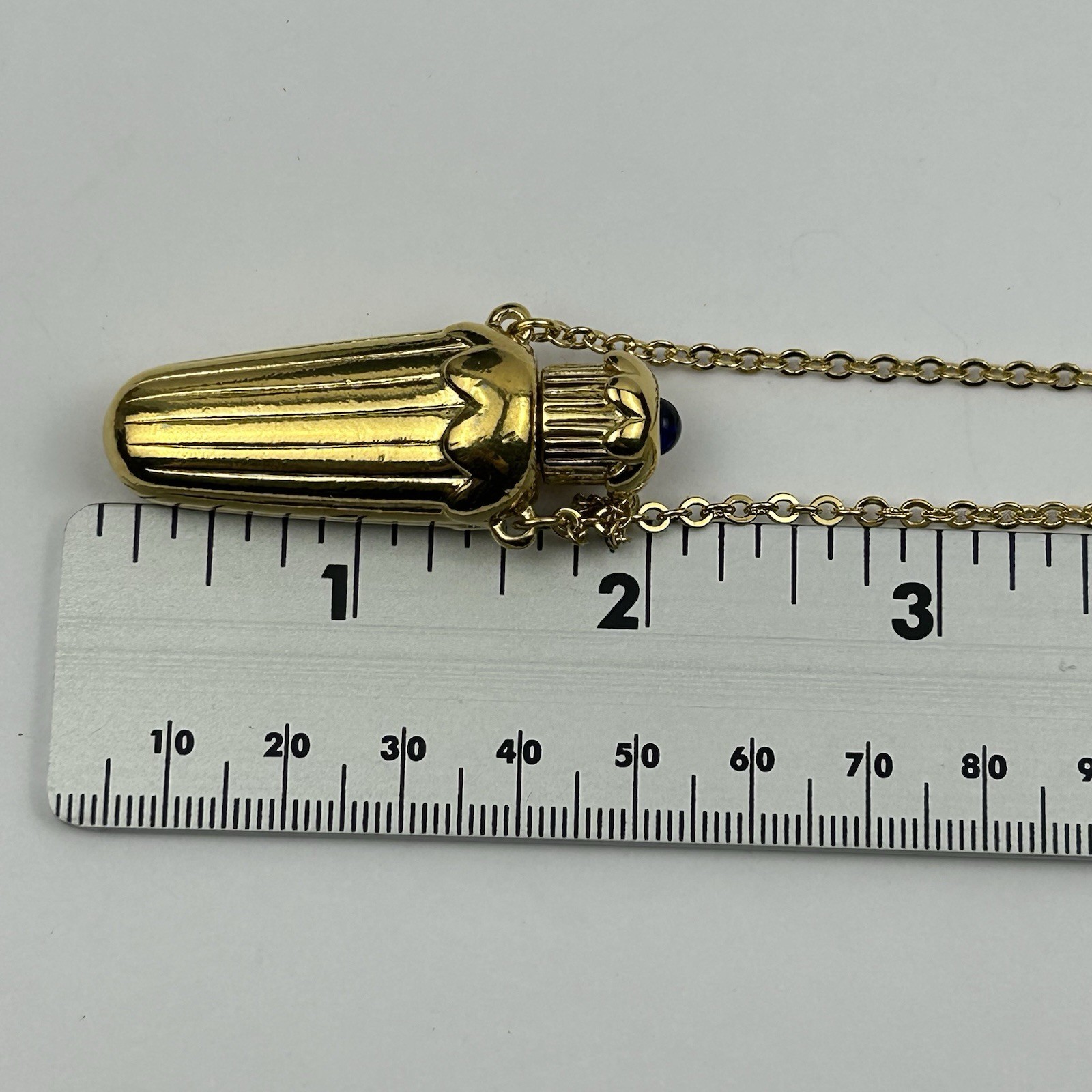 VTG Avon 1990 Falcon Ever After Perfume Bottle Pendant Necklace Blue Stone 30″