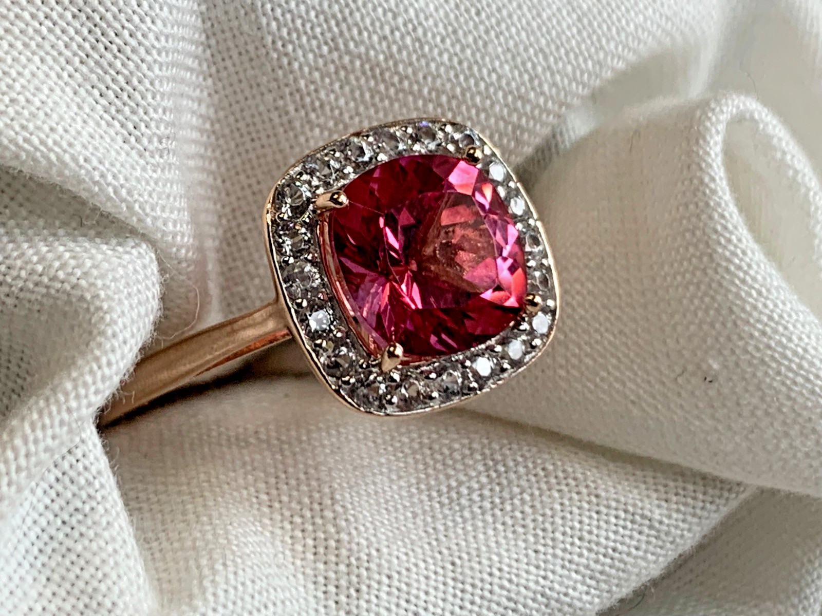10K Rose Gold Ring 2.58g Fine Jewelry Size 8 Band Pink & Clear Color *READ*