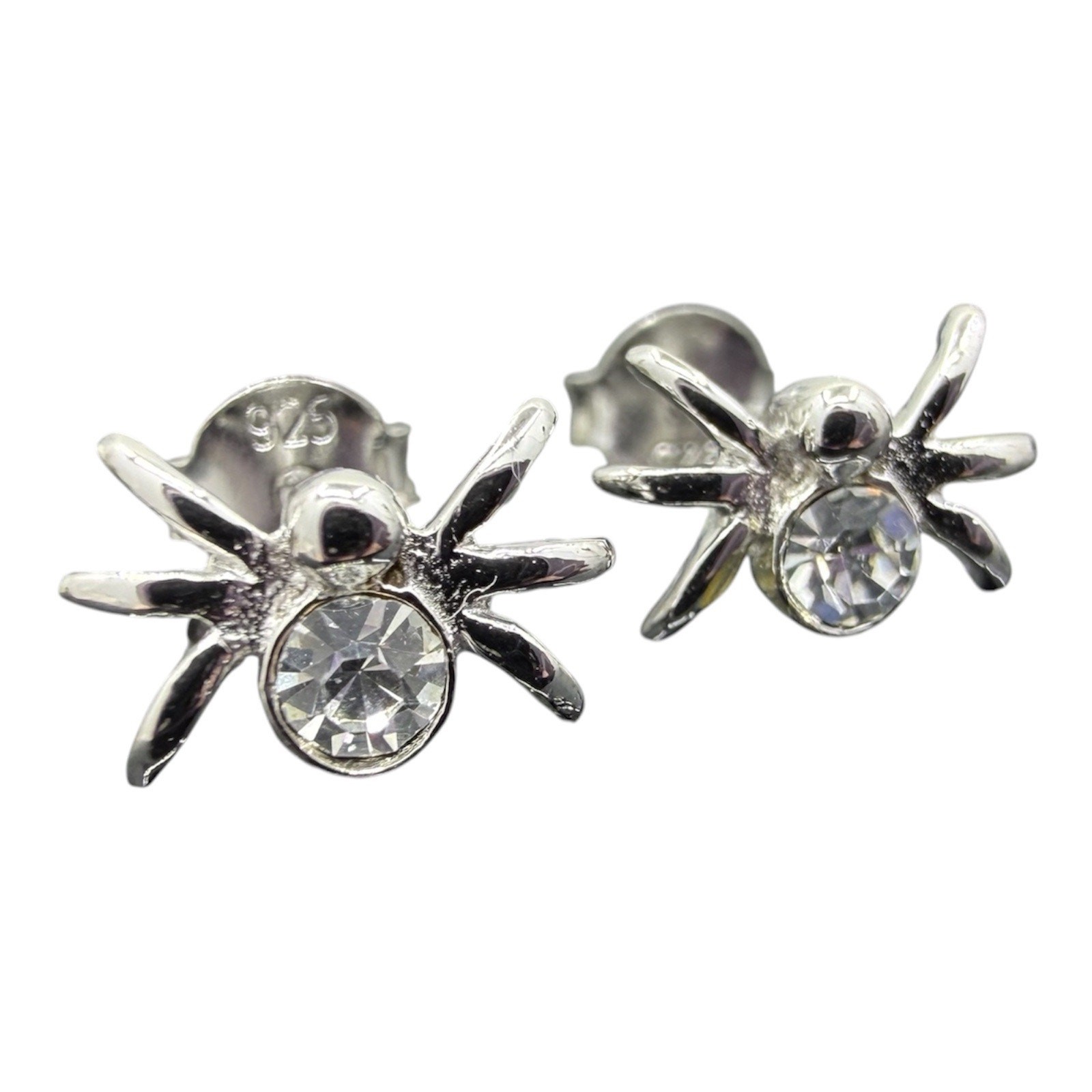 Sparkling Spider Post Stud Earrings 925 Sterling Silver Friction Backs