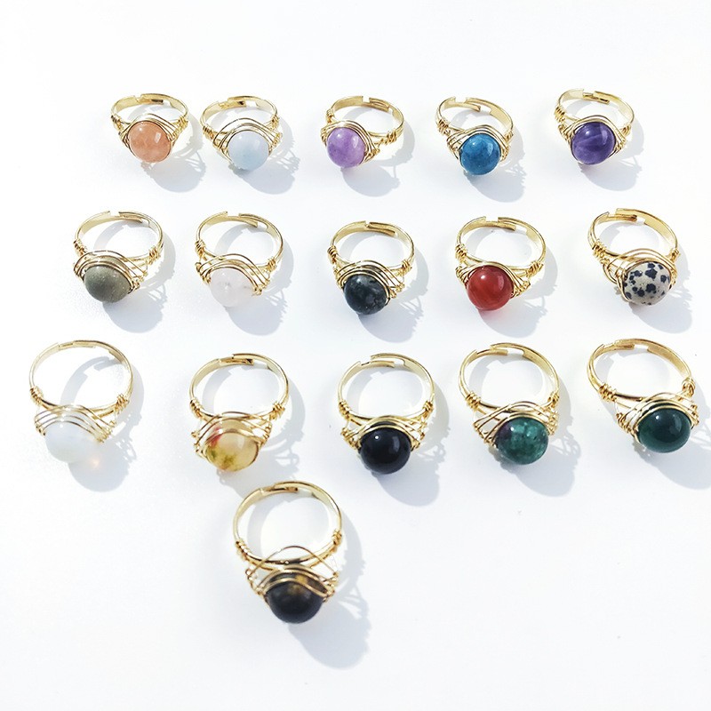 10 Pcs Healing Crystal Adjustable Rings Minimalist Natural Stone Jewelry Gift