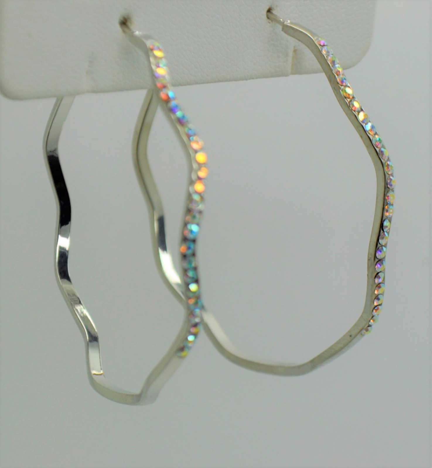 C231 CHIC ZIGZAG DESIGN HIGH QUALITY 2 ” CLEAR AB CUBIC ZIRCON FASHION EARRING