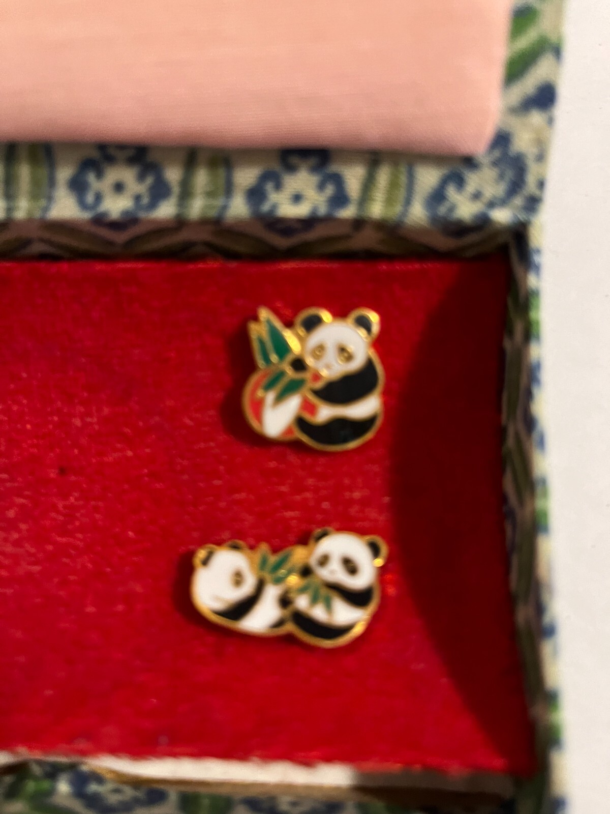 4 PCS -MIXED SHAPES OF PANDA ENAMEL PINS – (approx one cent size each) NEW w/box