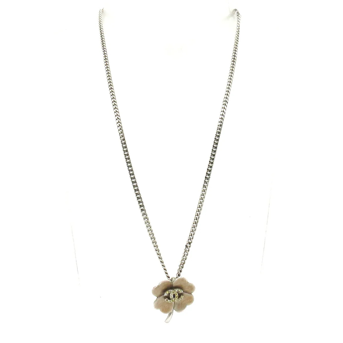 CHANEL Silver Beige Hardware Rhinestones Necklace