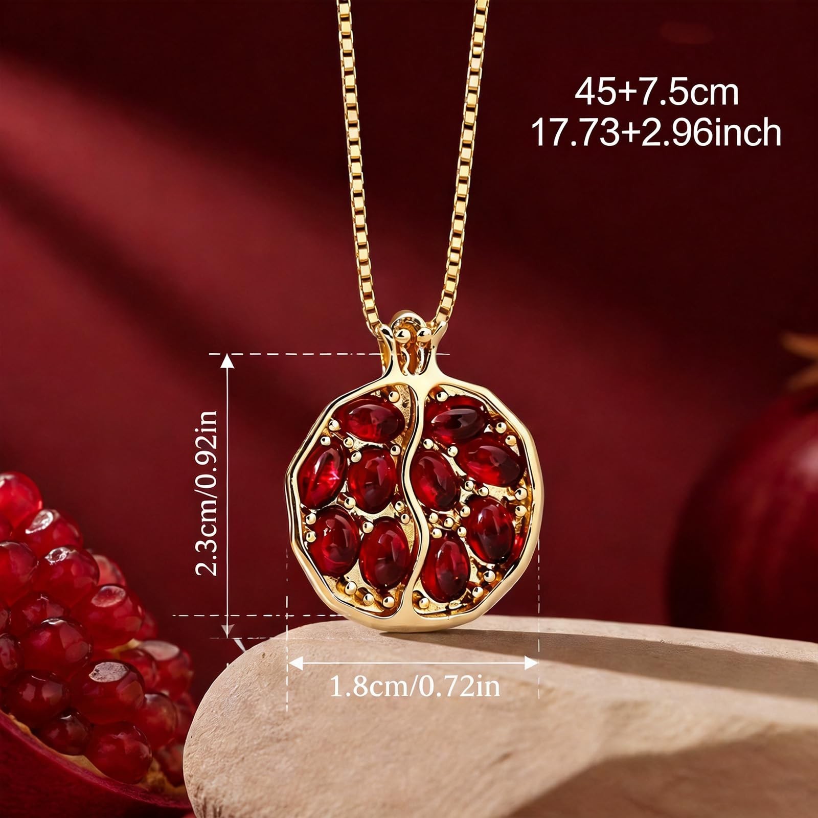 Pomegranate Necklace for , Red Crystal Pomegranate Stone Necklace, Gold Fruit…
