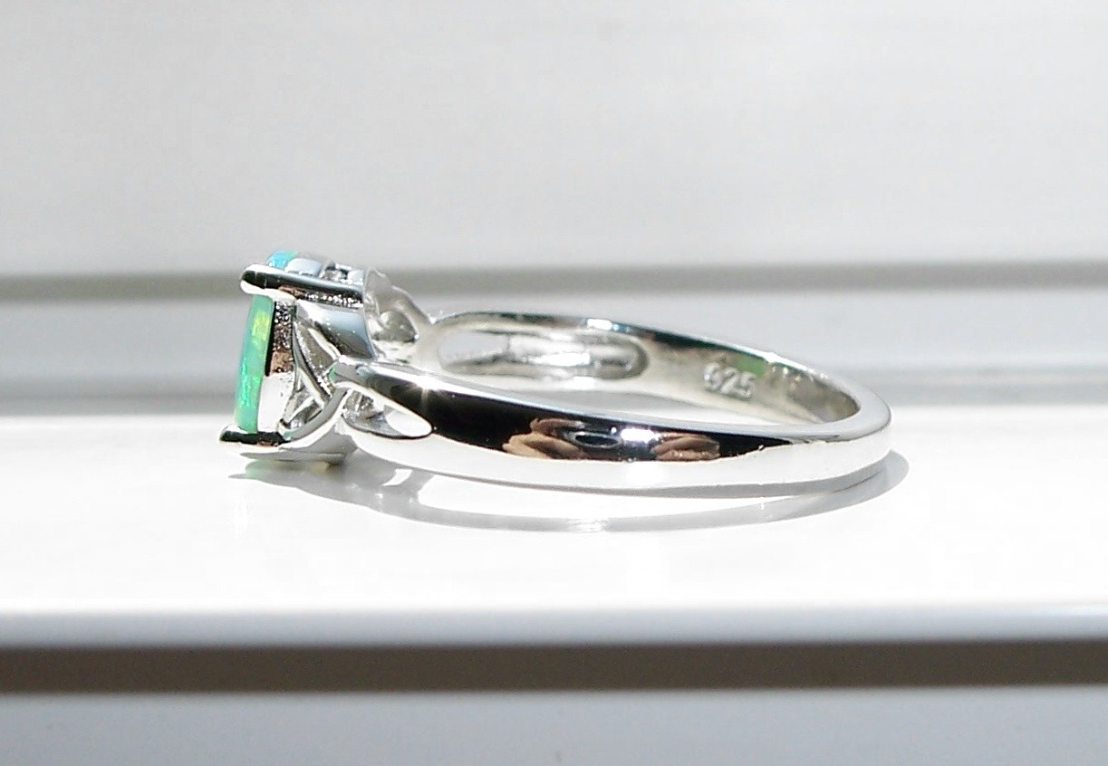 Oval Green Fire Opal Lab Created Ring 925 Sterling Silver Women’s Sizes 3-13