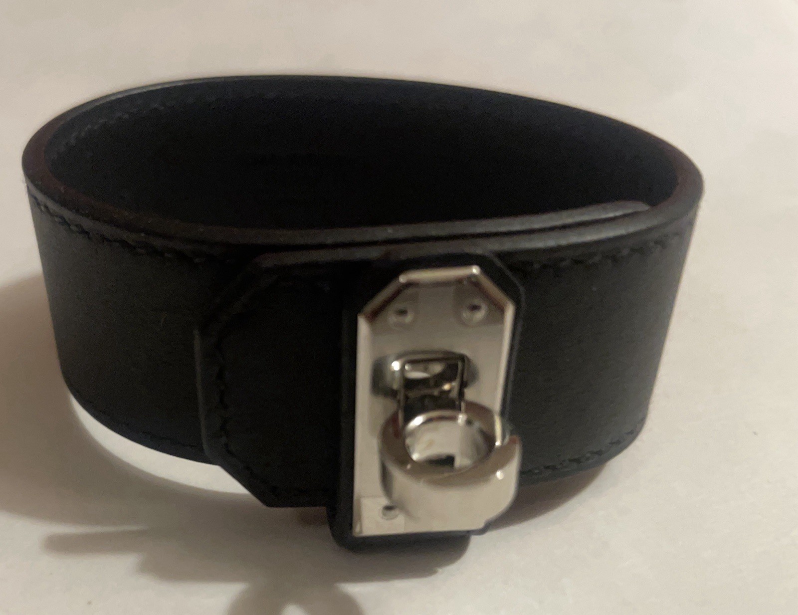Hermès Black Leather Kelly Twist Bracelet Size T2 Silver Hardware Authentic