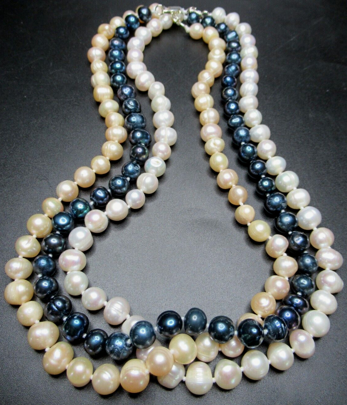 Beautiful Set of 3 Genuine Pearl White Cream & Blue Necklaces From JTV