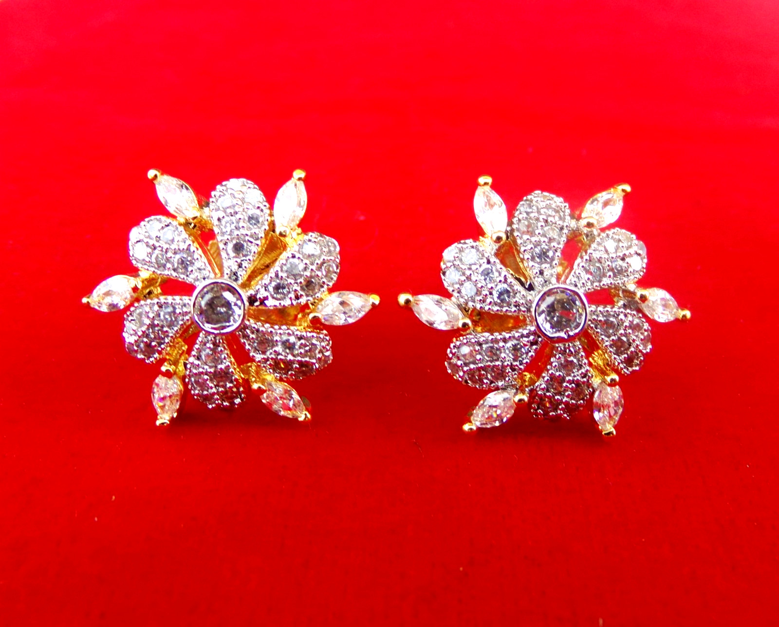 Indian Wedding Fashion Jewelry Stud Ethnic Goldtone Bollywood AD CZ Earrings Set