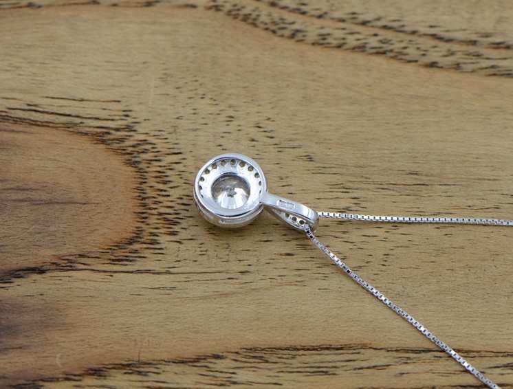 925 Sterling Silver Halo Round CZ Pendant Necklace 18″ Chain Gift Box I25