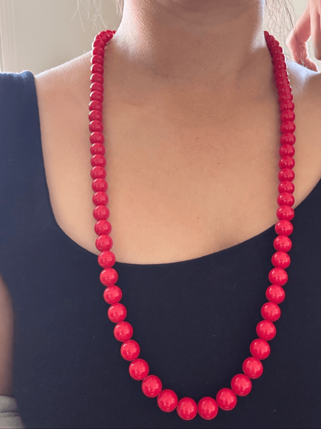 Bright fire truck Red bead necklace 90s single strand long