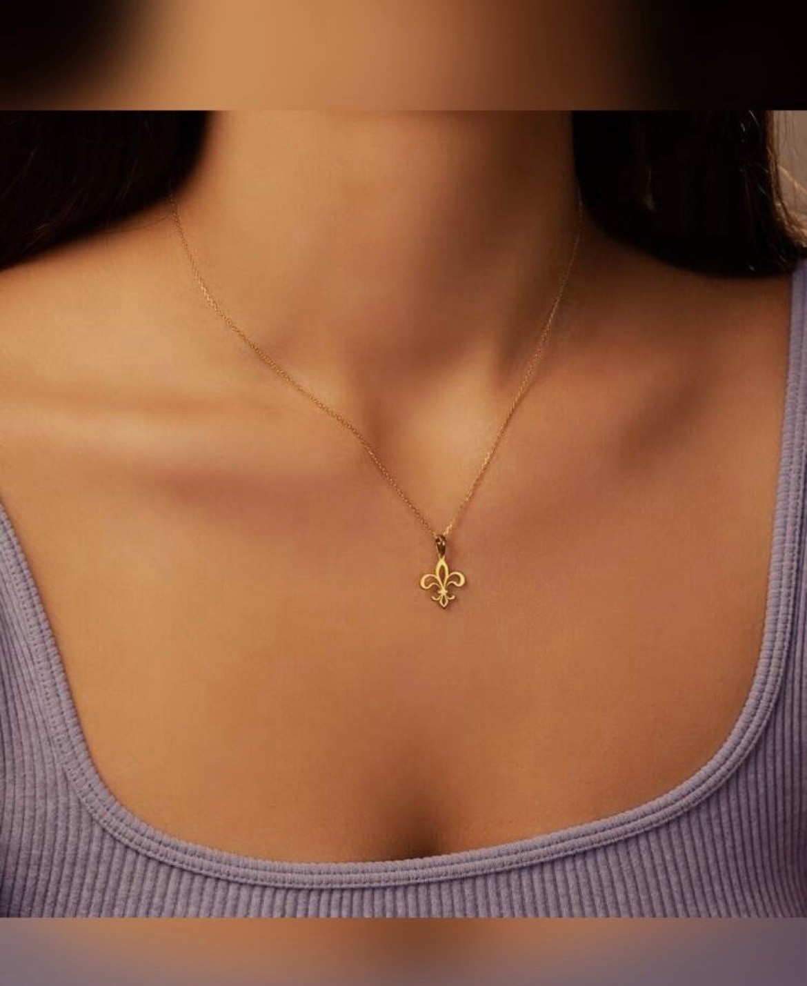 Fleur de Lis Pendant Necklace Gold Tone Stainless Steel